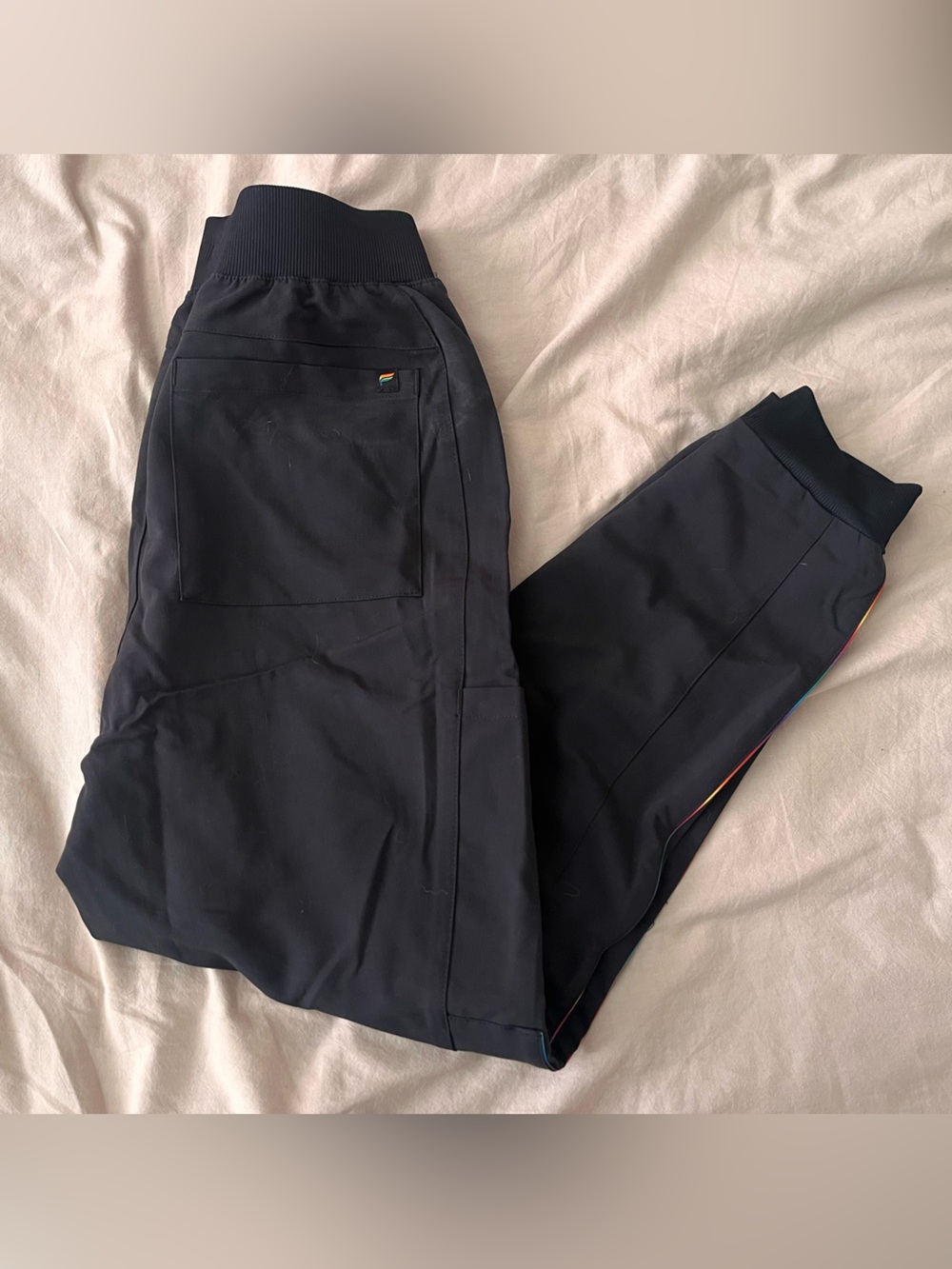 Fabletics Black Track Joggers with Rainbow Stripe